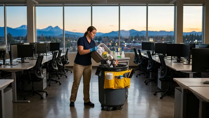 Office Cleaning in Bend, Oregon Cleaner servicing a Bend, Oregon office suite after hours