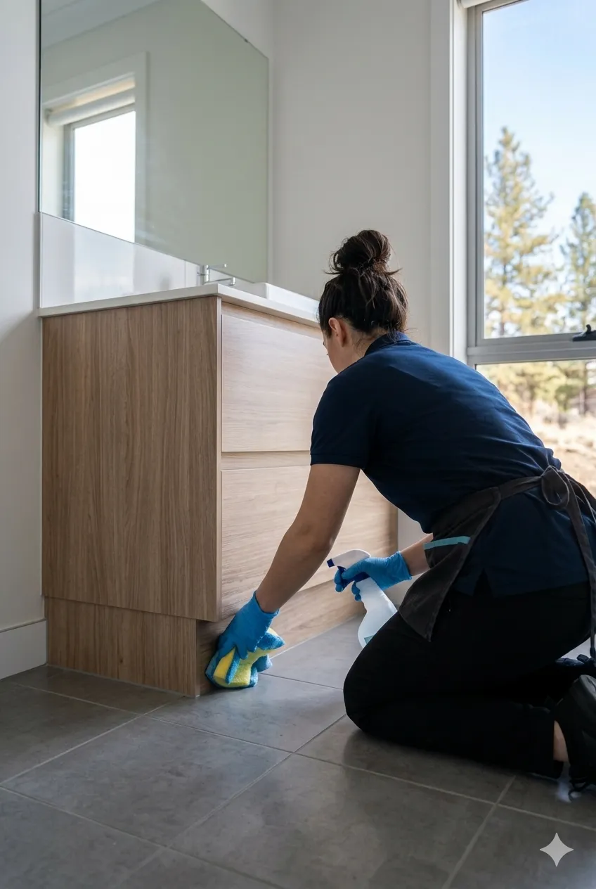 Wiping down the inside of an oven during a deposit-ready move-out clean in Bend, Oregon