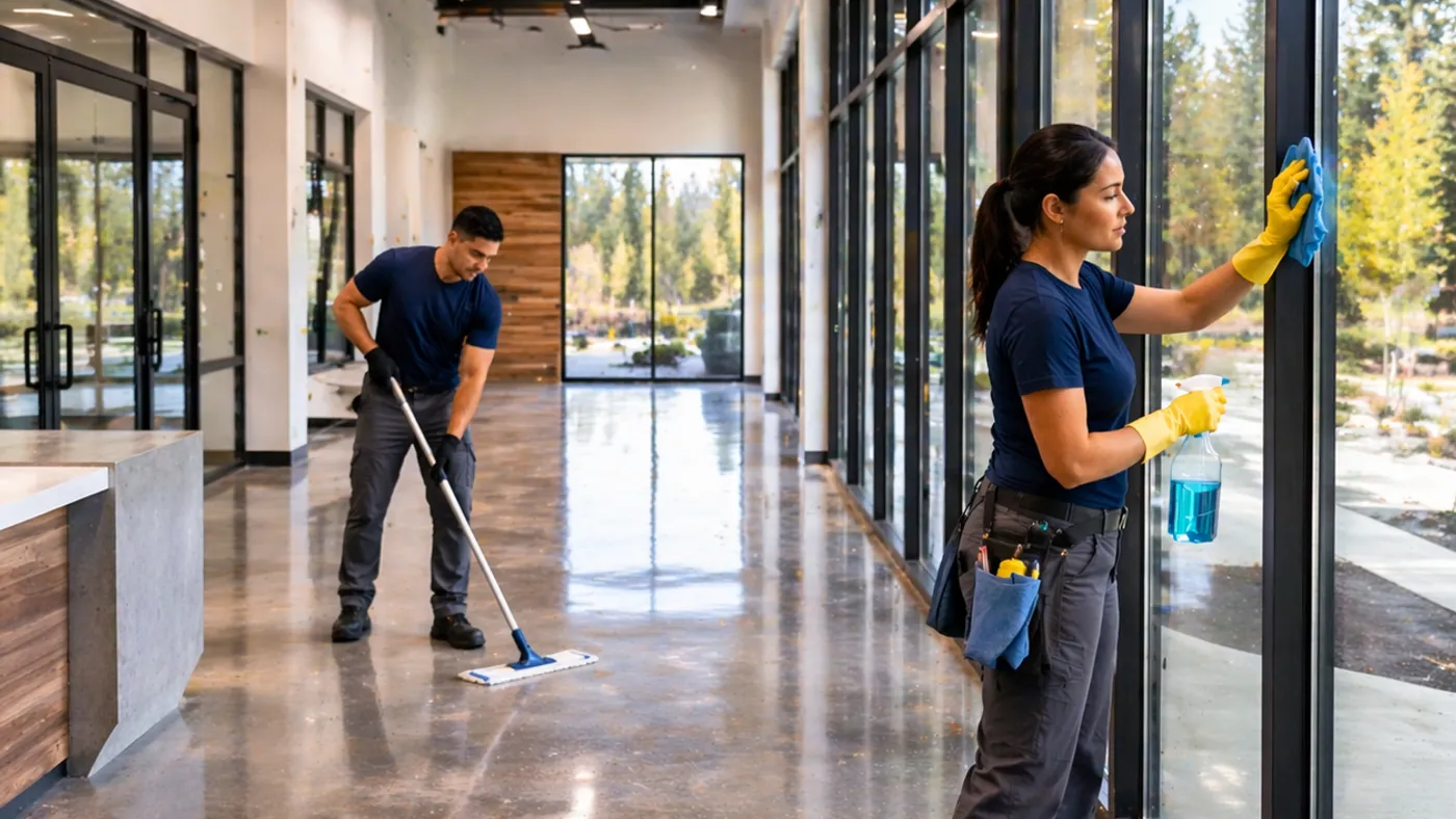 Final post-construction cleaning of a new commercial space in Bend, Oregon
