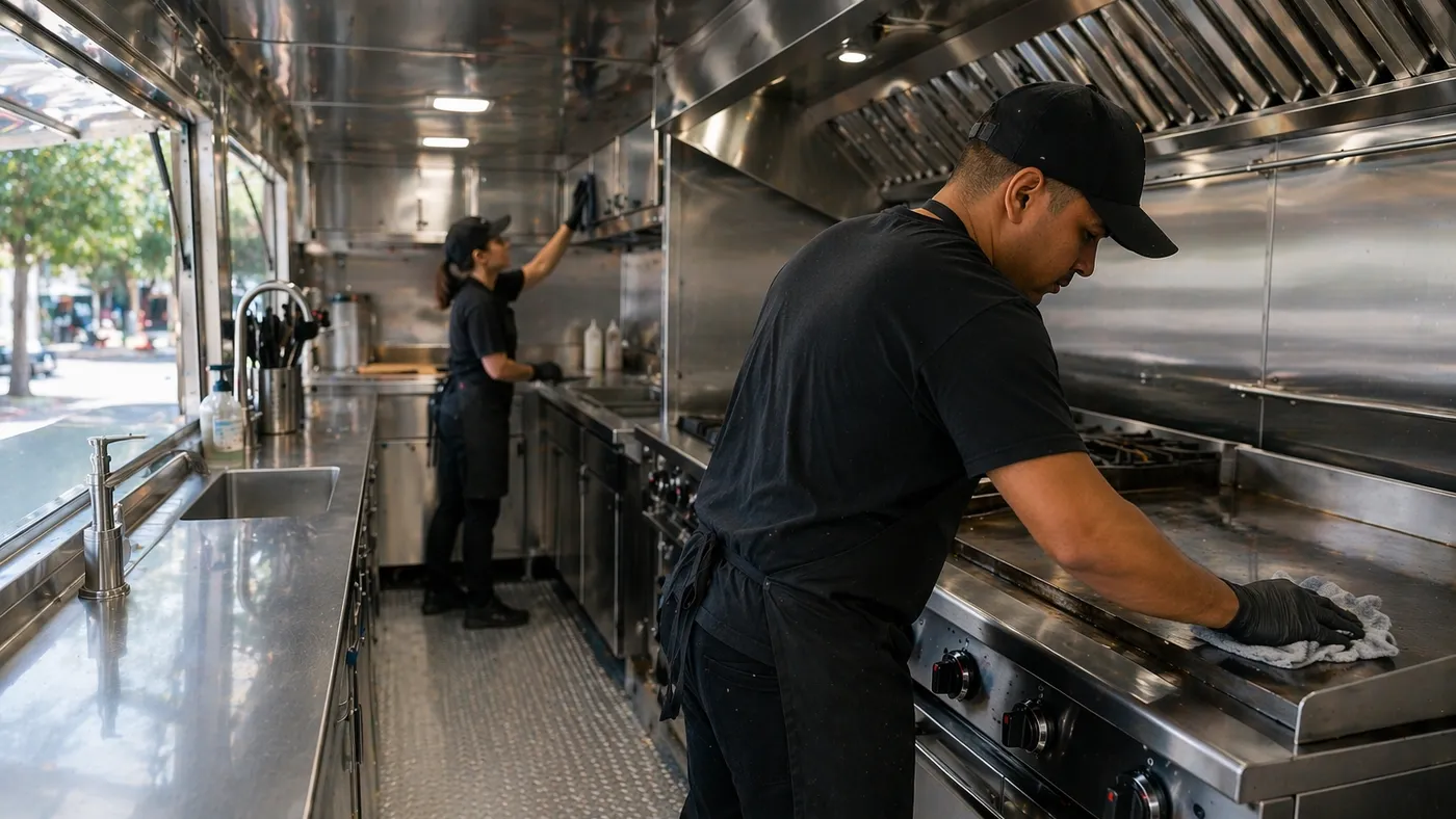 Deep cleaning the interior of a food truck in Bend, Oregon