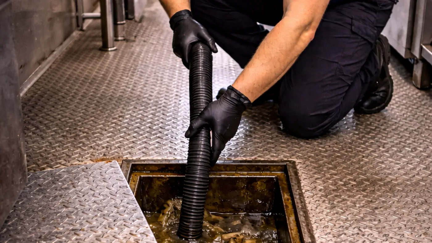 Cleaning a commercial grease interceptor at a Bend restaurant