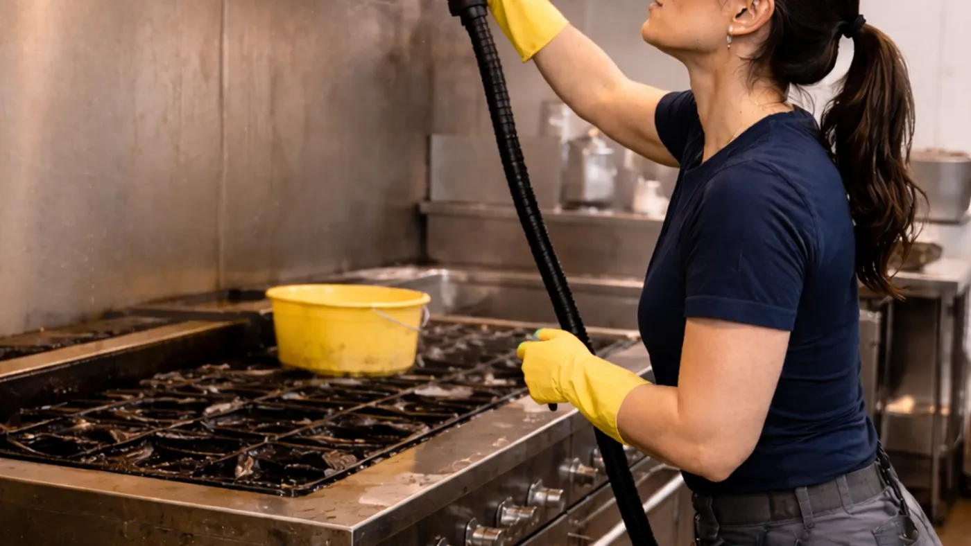 Deep cleaning a restaurant kitchen and hood line in Bend, Oregon