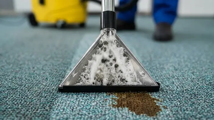 Commercial Carpet Cleaning in Bend, Oregon Technician hot-water-extracting an office carpet in Bend