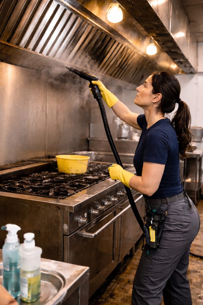 Restaurant hood filters and kitchen deep cleaning in a Bend Oregon food service space