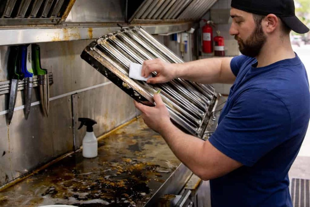 Cleaning the food truck interior Cleaning the food truck interior